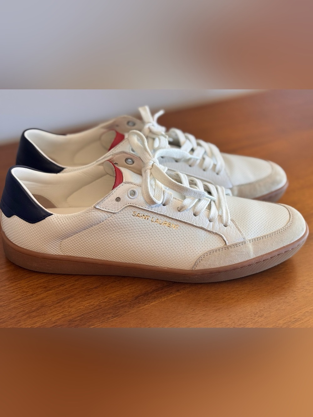 Saint Laurent Court Classic SL/10 Perforated Leather Low Top Sneakers White EU42